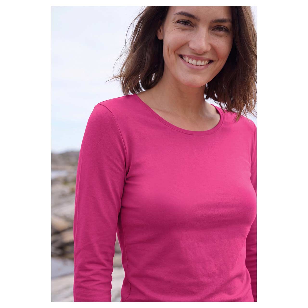 Damen Langarm Shirt Pia von Cecil in Pink, Detailansicht vorne am Model