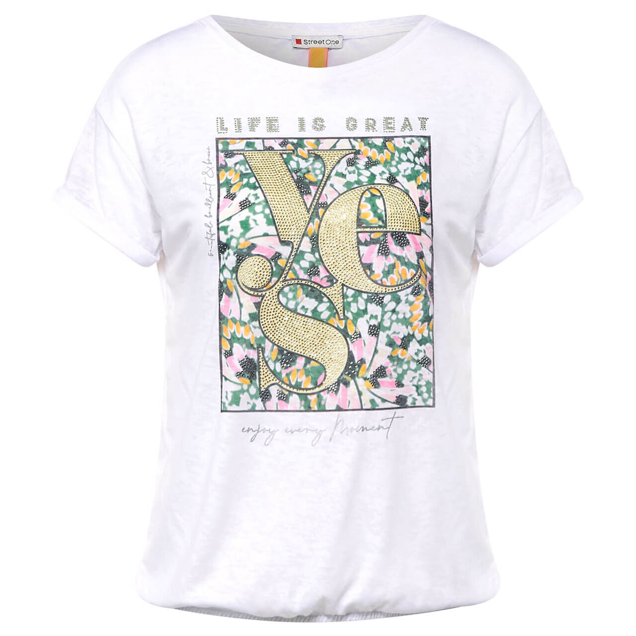 Street One Yes Burn Dessin T-Shirt für Damen in Weiß mit Print, FarbNr.: 30000