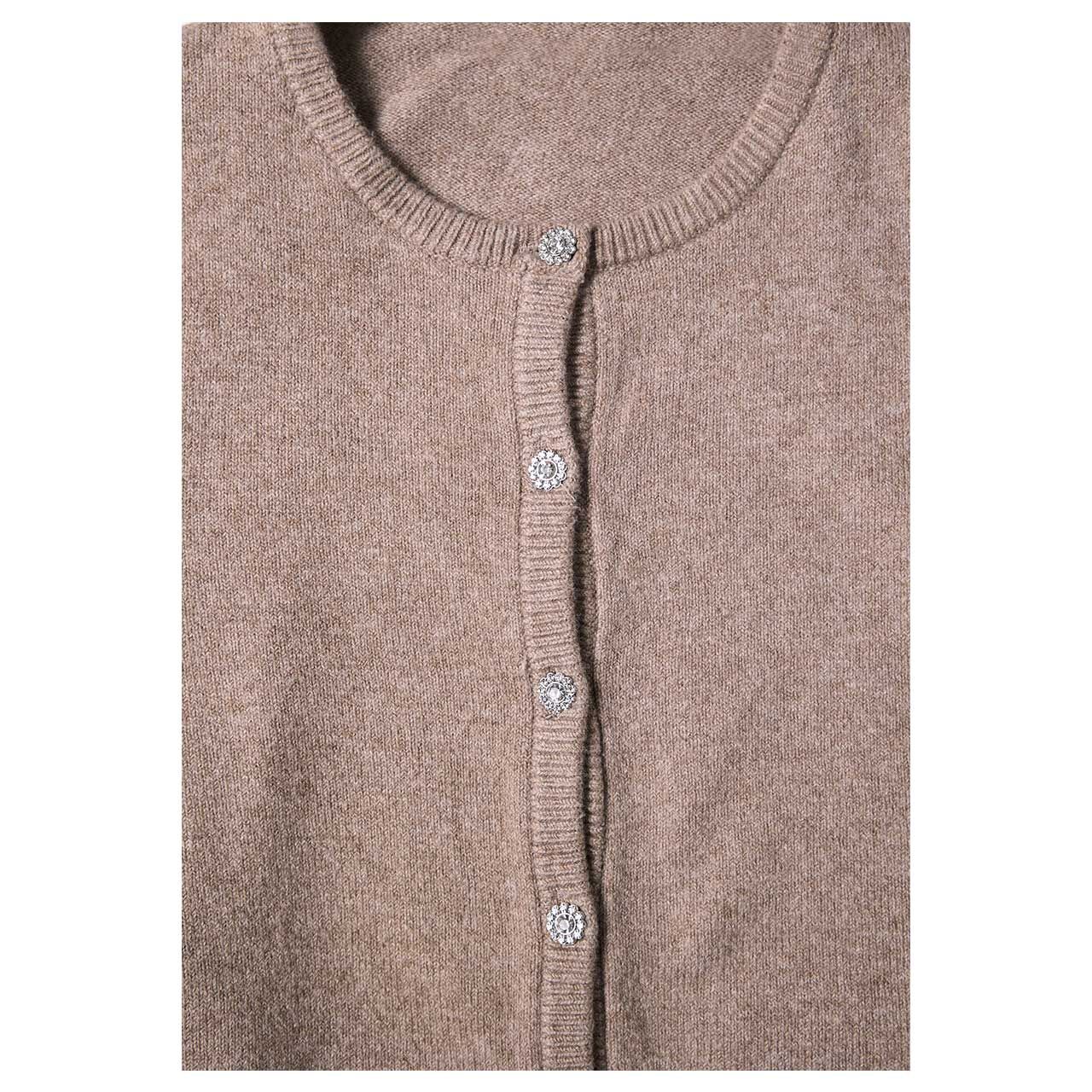 Damen Strickjacke Cosy Roundneck Cardigan von Street One in Beige meliert, Detailansicht Knopfleiste