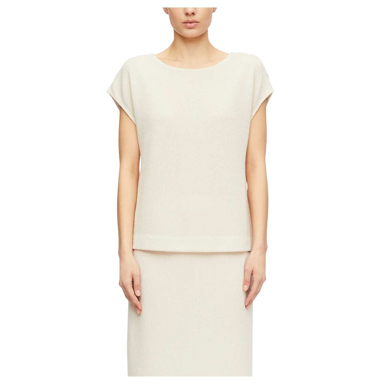Damen Kurzarm Pullover von Comma in Beige, Vorderansicht am Model