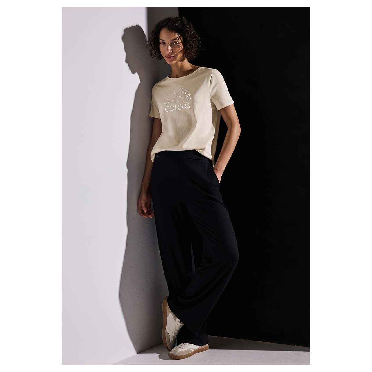 Street One Damen T-Shirt Basic Partprint smooth sand beige