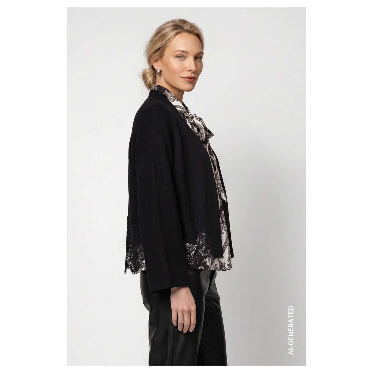 Damen Strickjacke von Monari in Schwarz, Seitansicht am Model