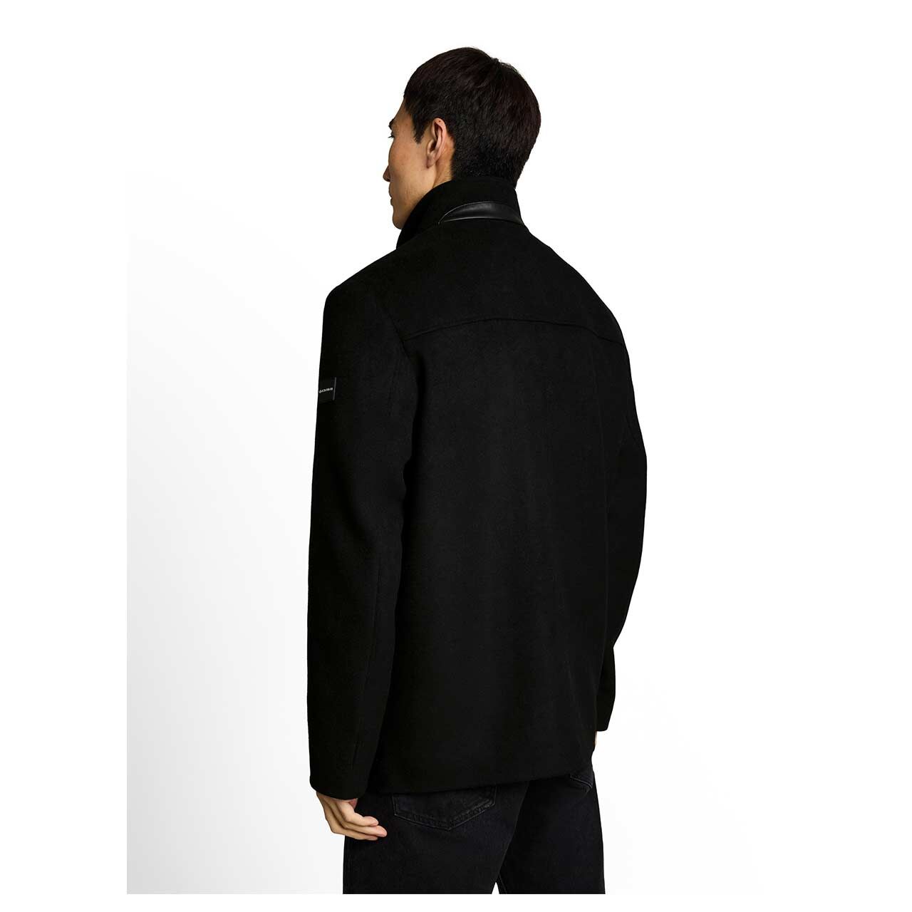 Herren Mantel Wool Coat 2 in 1 von Tom Tailor in Schwarz, Rückansicht am Model