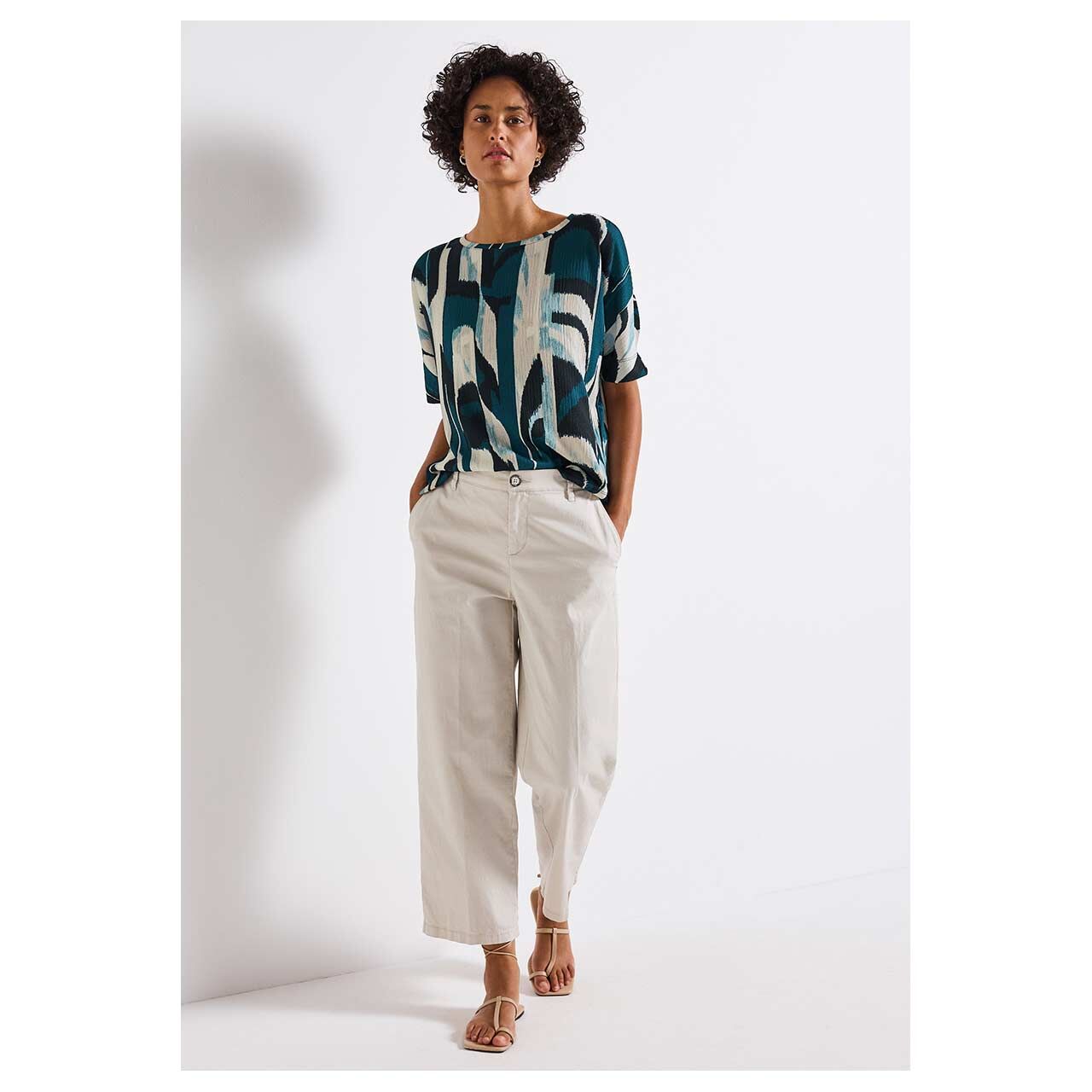 Damen T-Shirt Printed Crinkle von Street One in Petrol mit Print, Ganzkörperansicht
