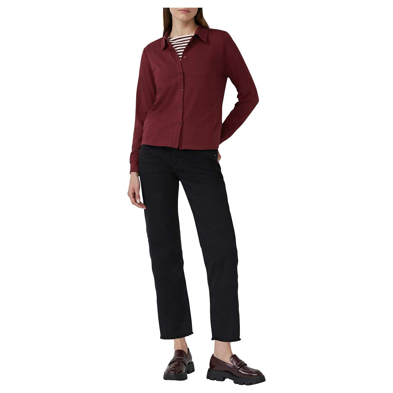 Damen Langarm Bluse von s.Oliver in Burgunderrot, Vorderansicht am Model