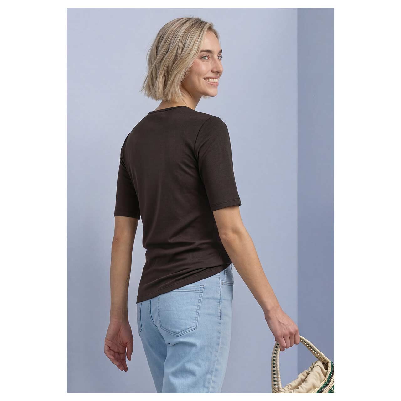 Damen T-Shirt Palmira von Street One in Dunkelbraun, Rückansicht am Model