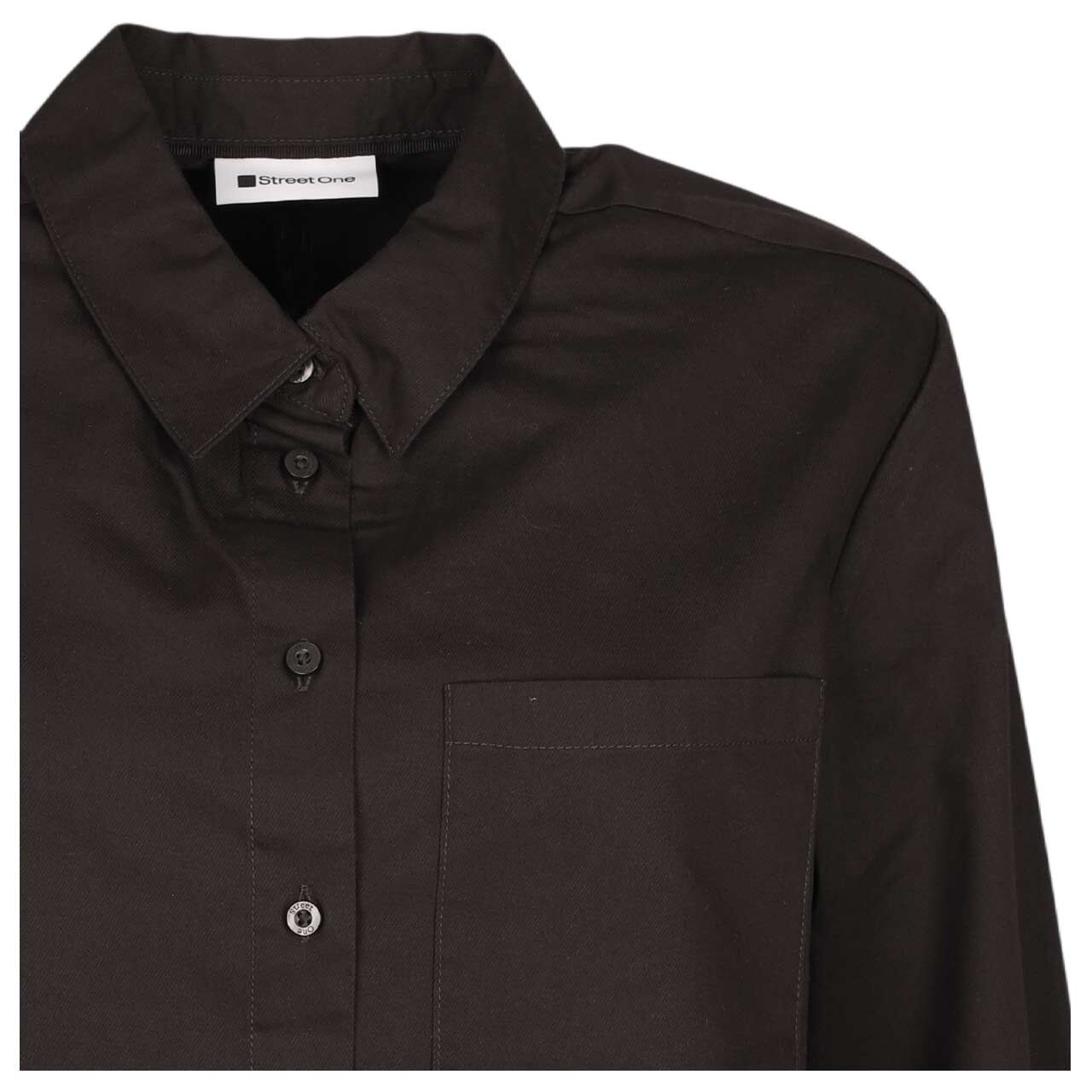 Damen Langarm Bluse Cotton Shirtcollar von Street One in Dunkelbraun, detaillierte Vorderansicht