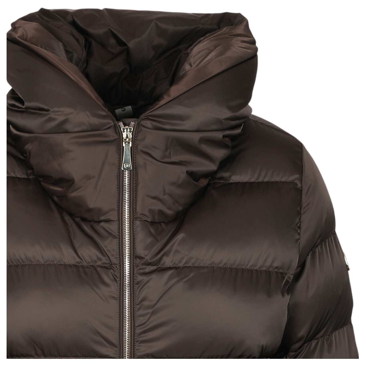 Damen Jacke Feenstaub Short von Wellensteyn in Dunkelbraun, Detailansicht vom Logo