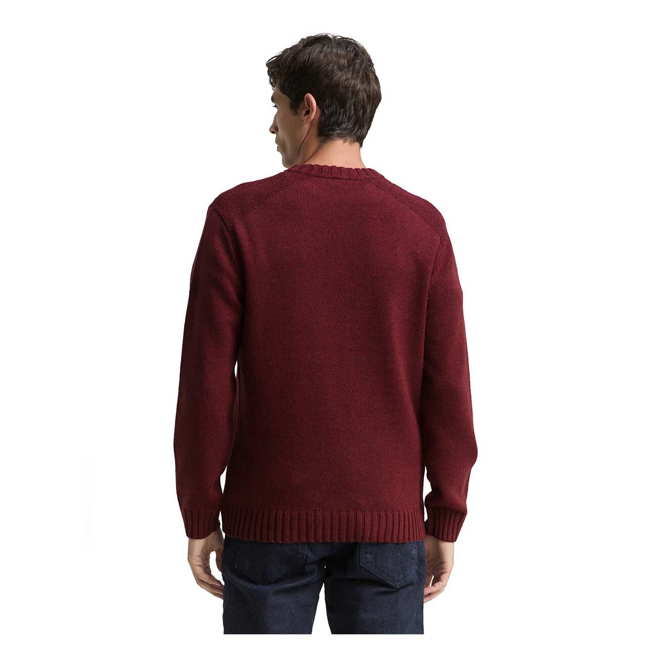 Herren Pullover Structure Mix Crew Neck von Tom Tailor in Weinrot meliert, Rückansicht am Model