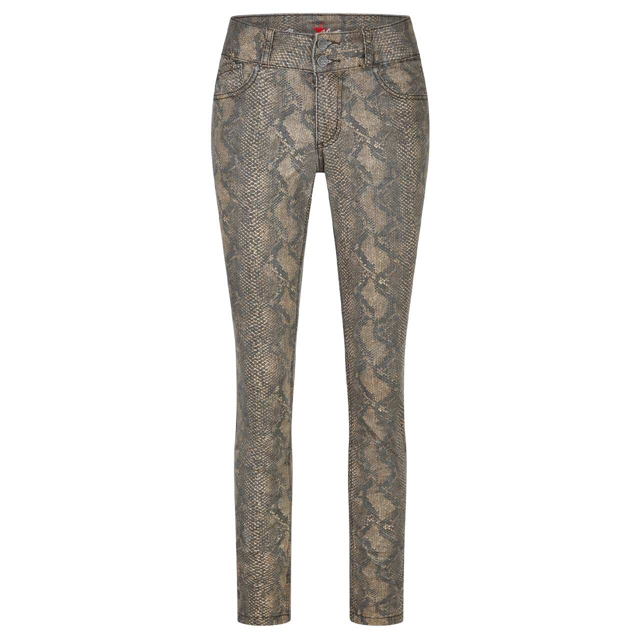 Damen Baumwollhose Ankle Tummyless Cropped Stretch Twill von Buena Vista in Braun mit Print, Vorderansicht
