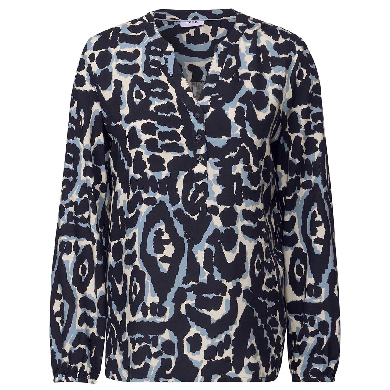 Cecil Damen Langarm Bluse urban dark blue allover print