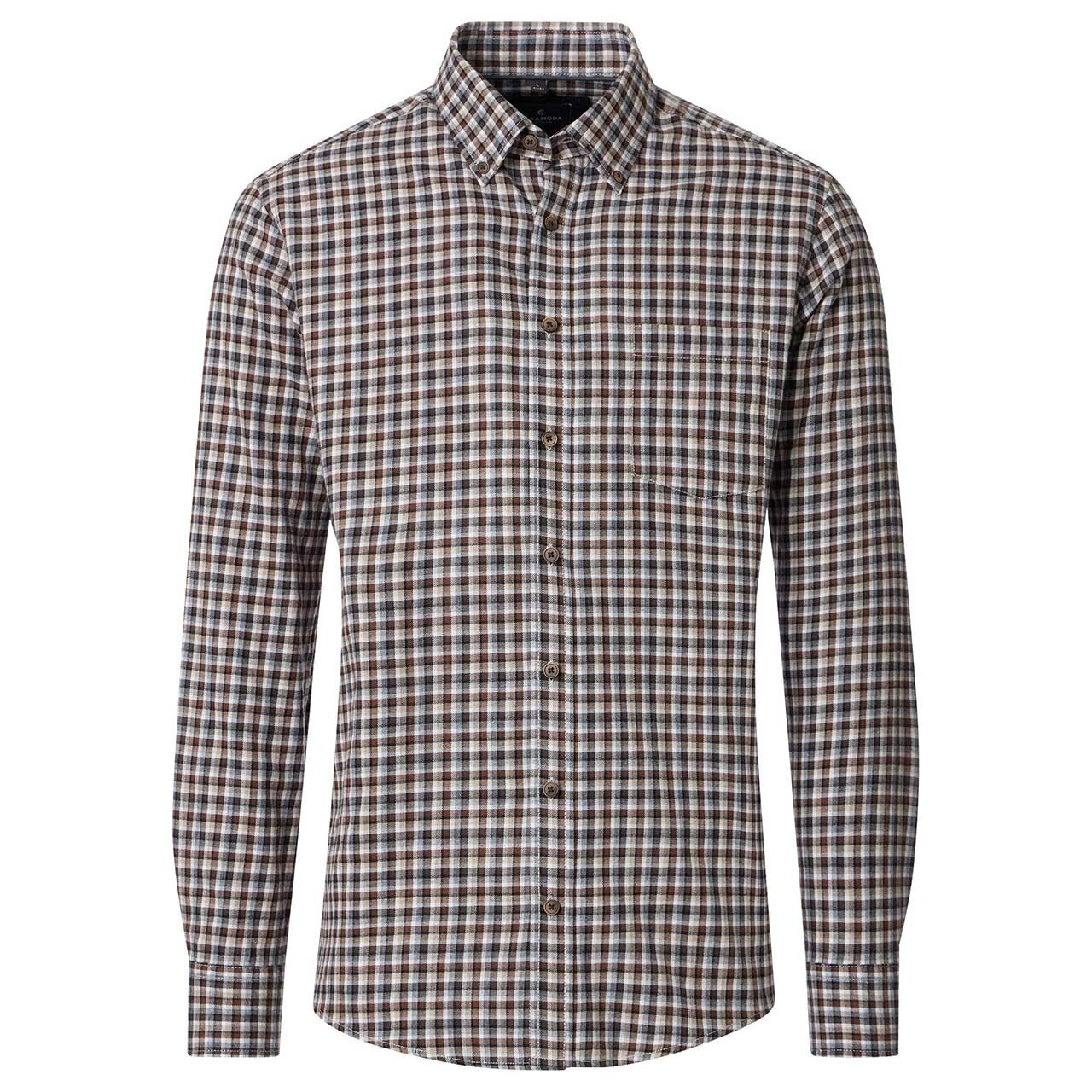 Casa Moda Herren Langarm Hemd dark brown check