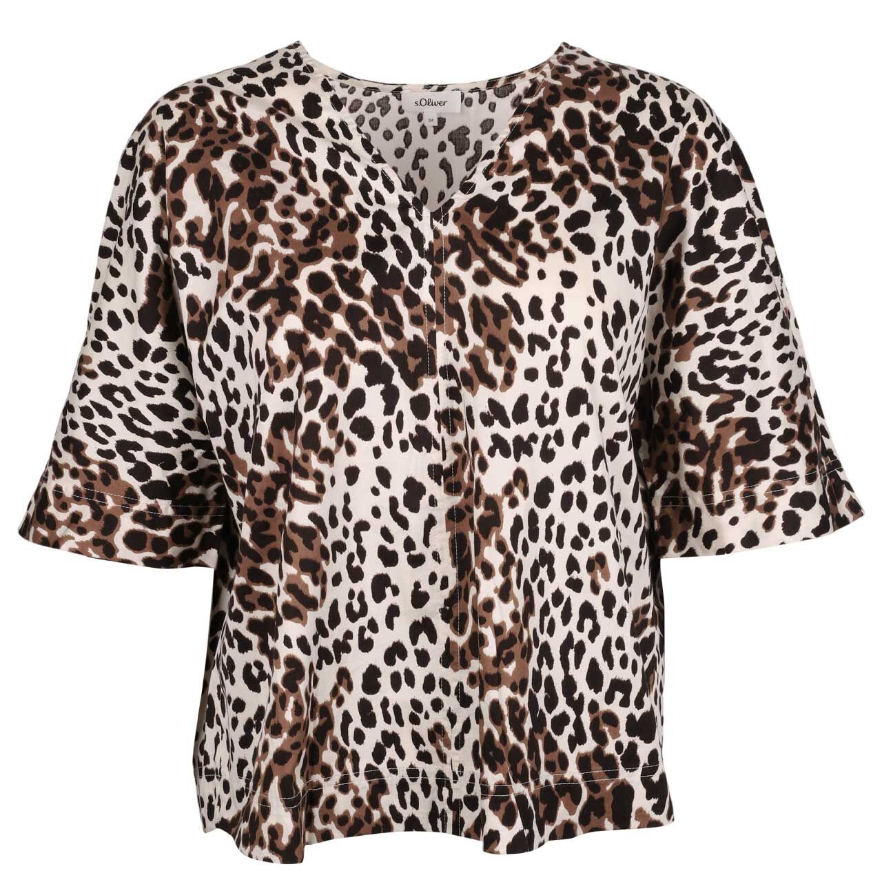 s.Oliver Damen Kurzarm Bluse white leo print