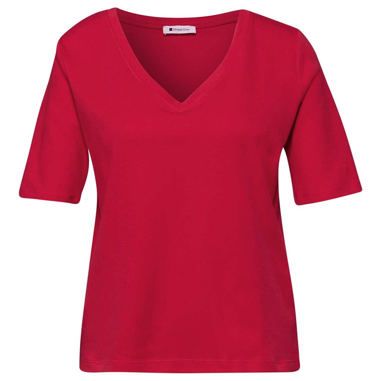 Street One Damen T-Shirt Basic V-Neck salsa red