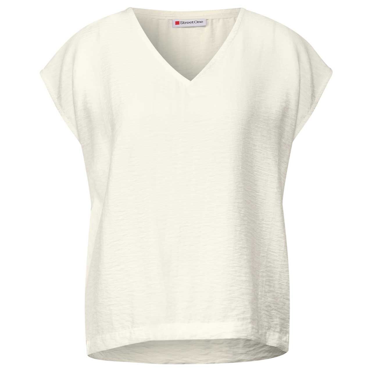 Street One Damen Kurzarm Bluse V-Neck Dropped Shoulders off white