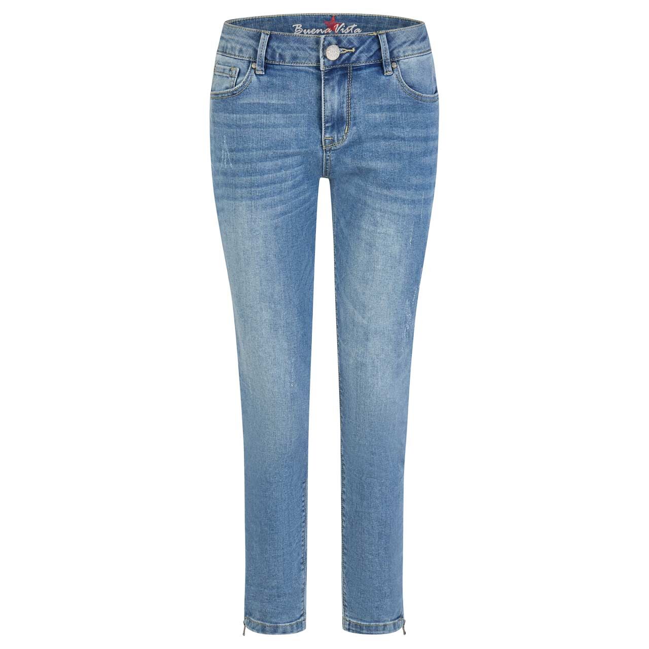 Damenjeans Italy V 7/8 Stretch Denim von Buena Vista in Hellblau verwaschen mit Used-Effekten, Vorderansicht