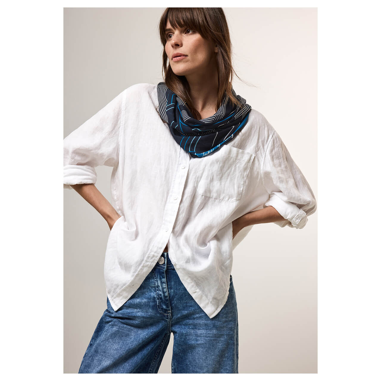 Cecil Damen Loop Tuch deep petrol printed