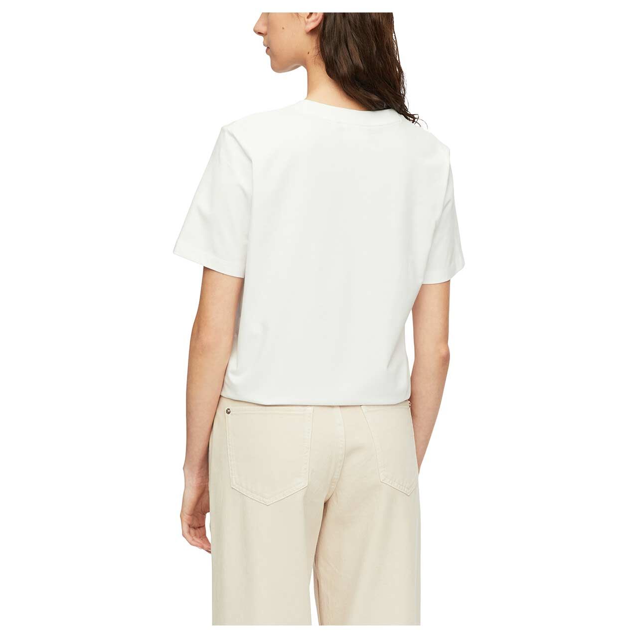 Damen T-Shirt von Comma in Weiß mit Print, Rückansicht am Model