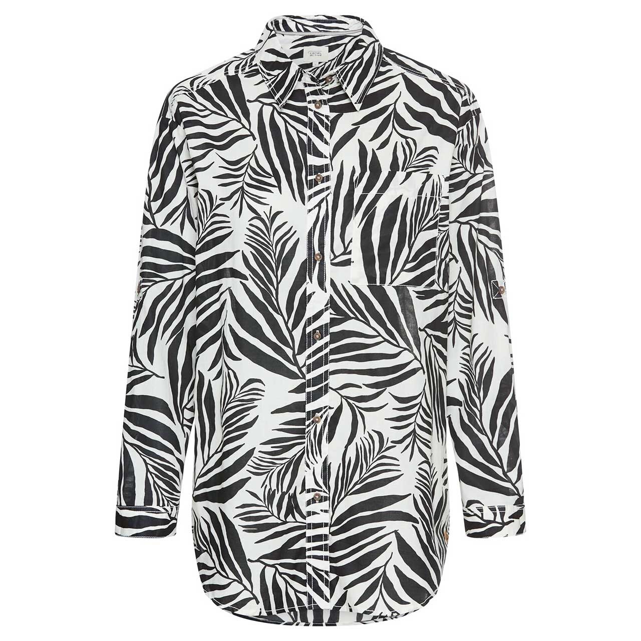 Camel active Damen Langarm Bluse black white print