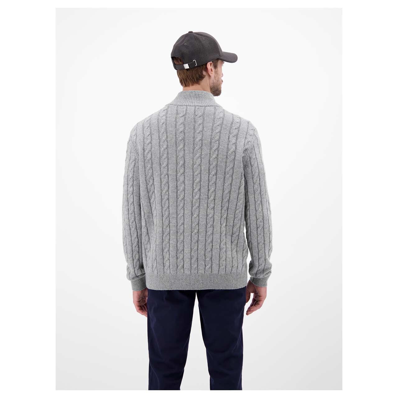 Herren Pullover Troyer von Lerros in Hellgrau meliert, Rückansicht am Model