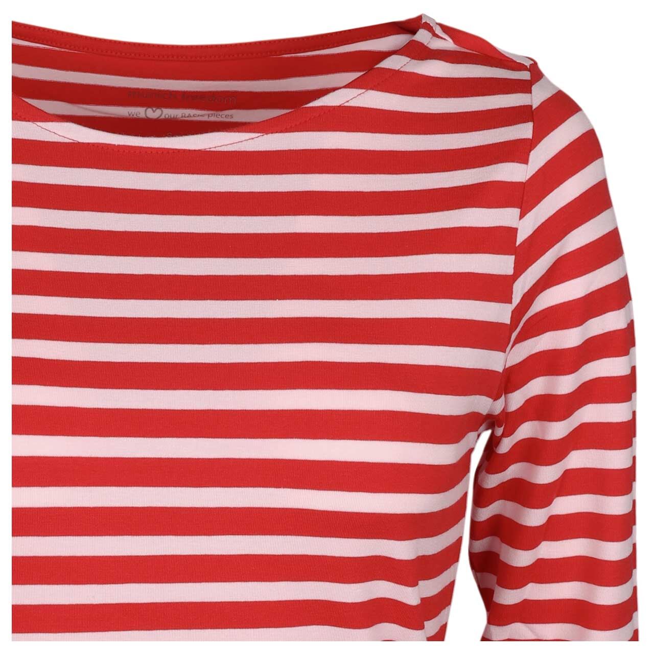 Damen 3/4 Arm Shirt von Munich Freedom in Rot-Rosa gestreift, detaillierte Ansicht von vorne