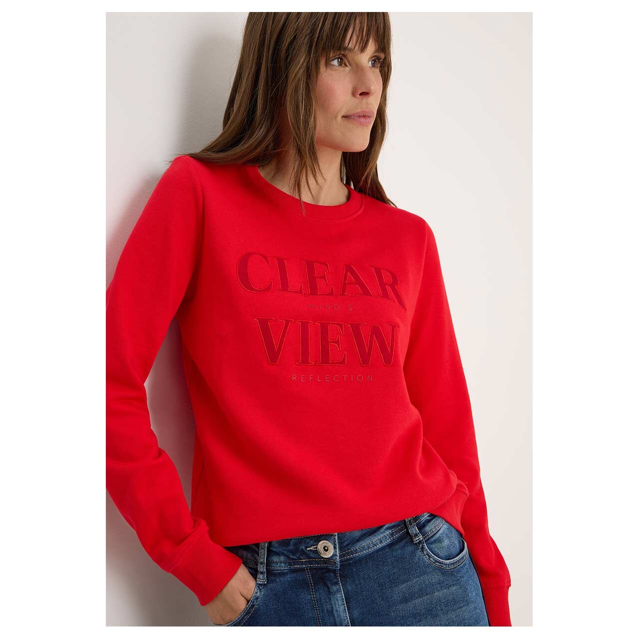 Cecil Damen Sweatshirt in Rot mit Print, Vorderansicht Model