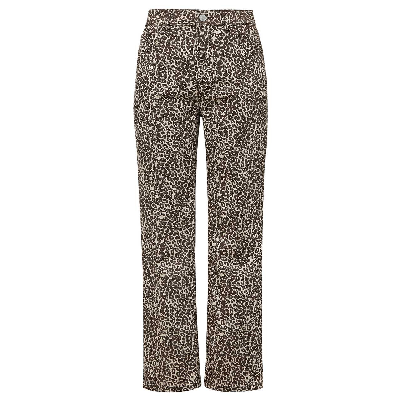 Ganze Vorderansicht der Damen Ankle Jeans Easy Kick von Comma in Beige mit Leo-Print