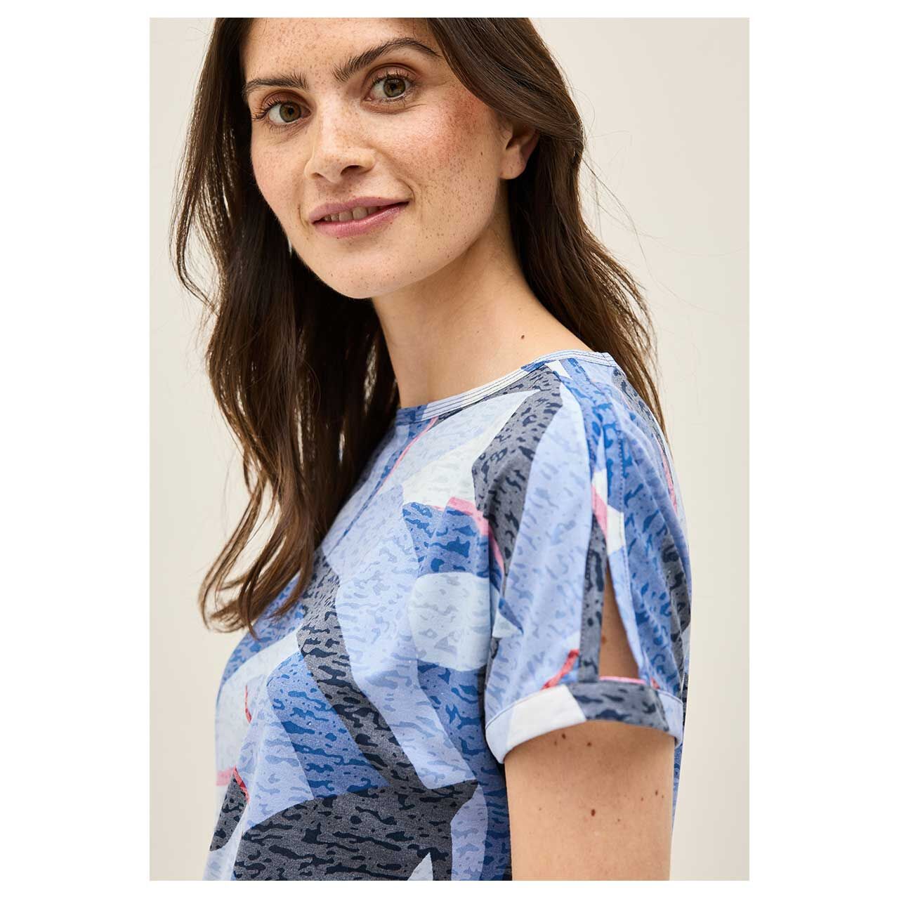 Damen T-Shirt Multi Burn Out von Cecil in Blau mit Print, Vorderansicht Oberkörper