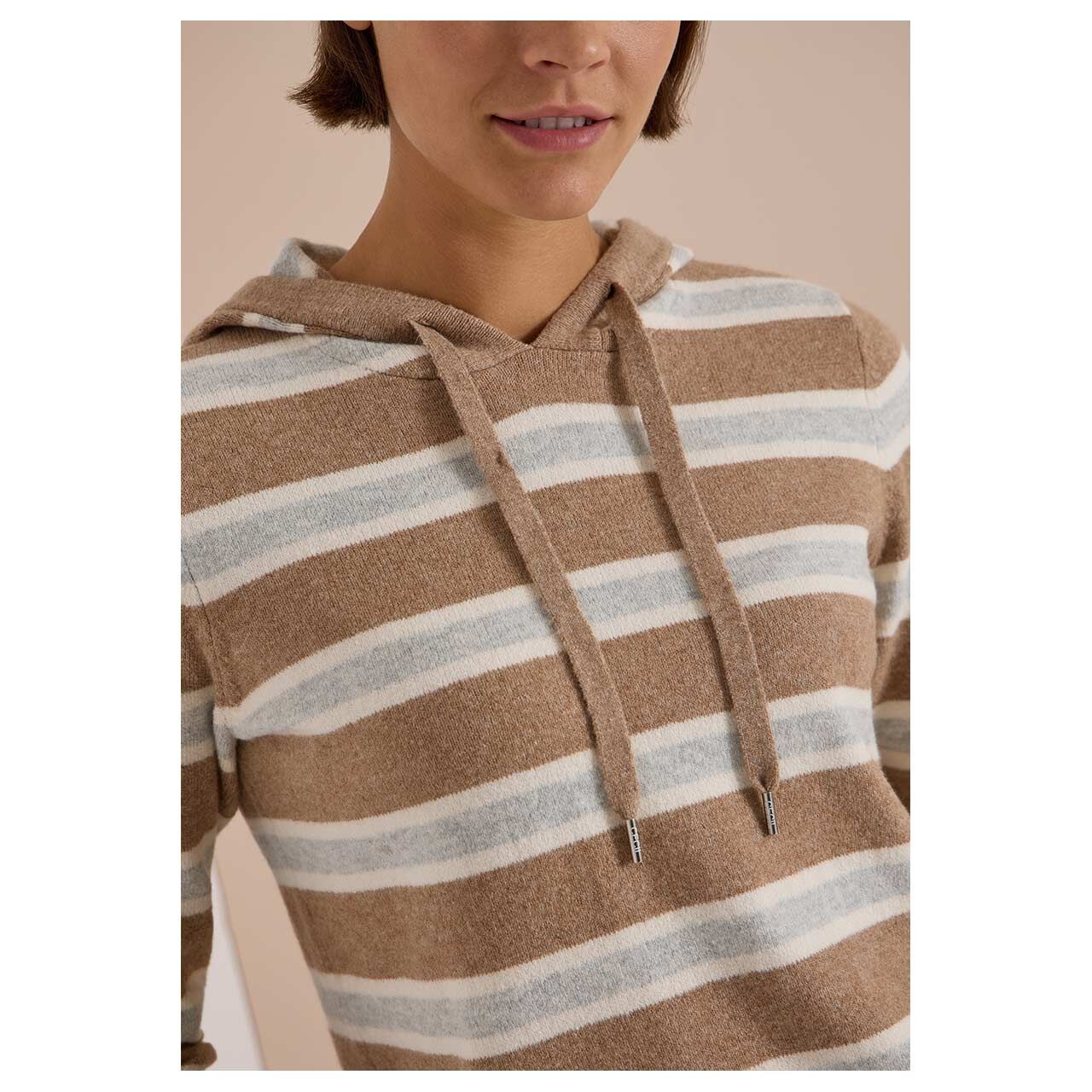 Cecil Damen Hoodie Pullover Cosy Striped creamy mocha melange