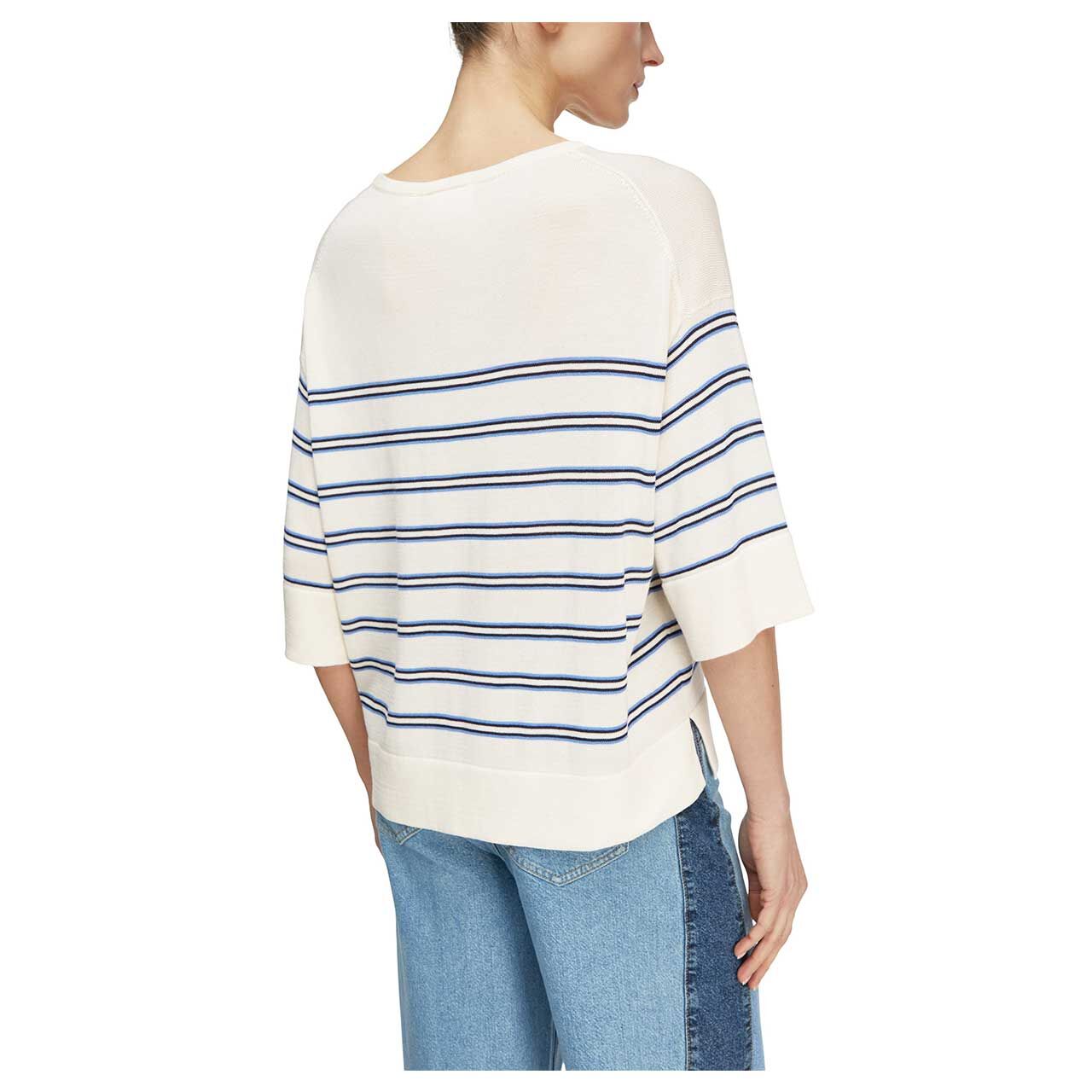 Damen 3/4 Arm Pullover von Comma in Cremeweiß gestreift, Rückansicht am Model