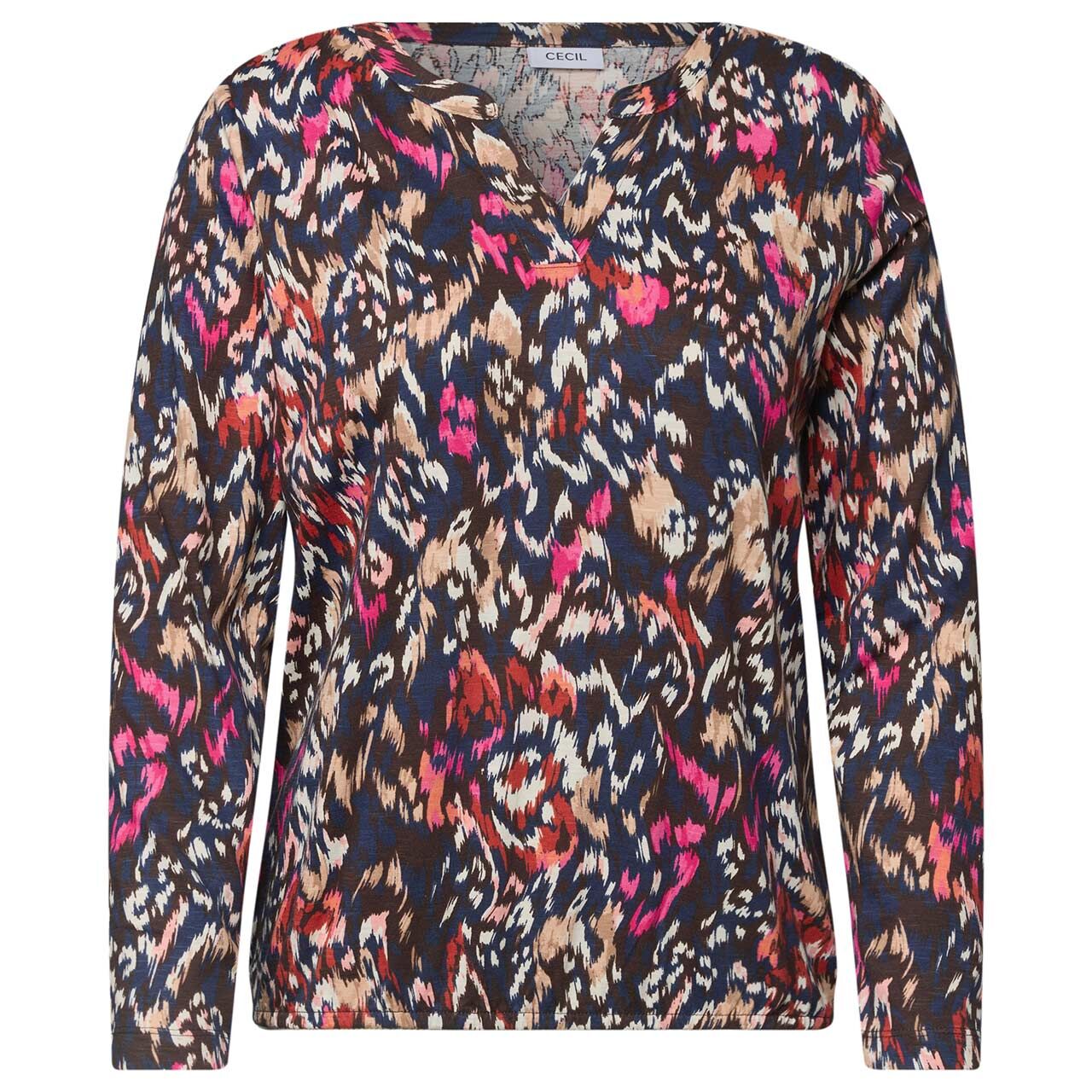 Cecil Damen Langarm Shirt Split Neck Tunic truffle brown printed