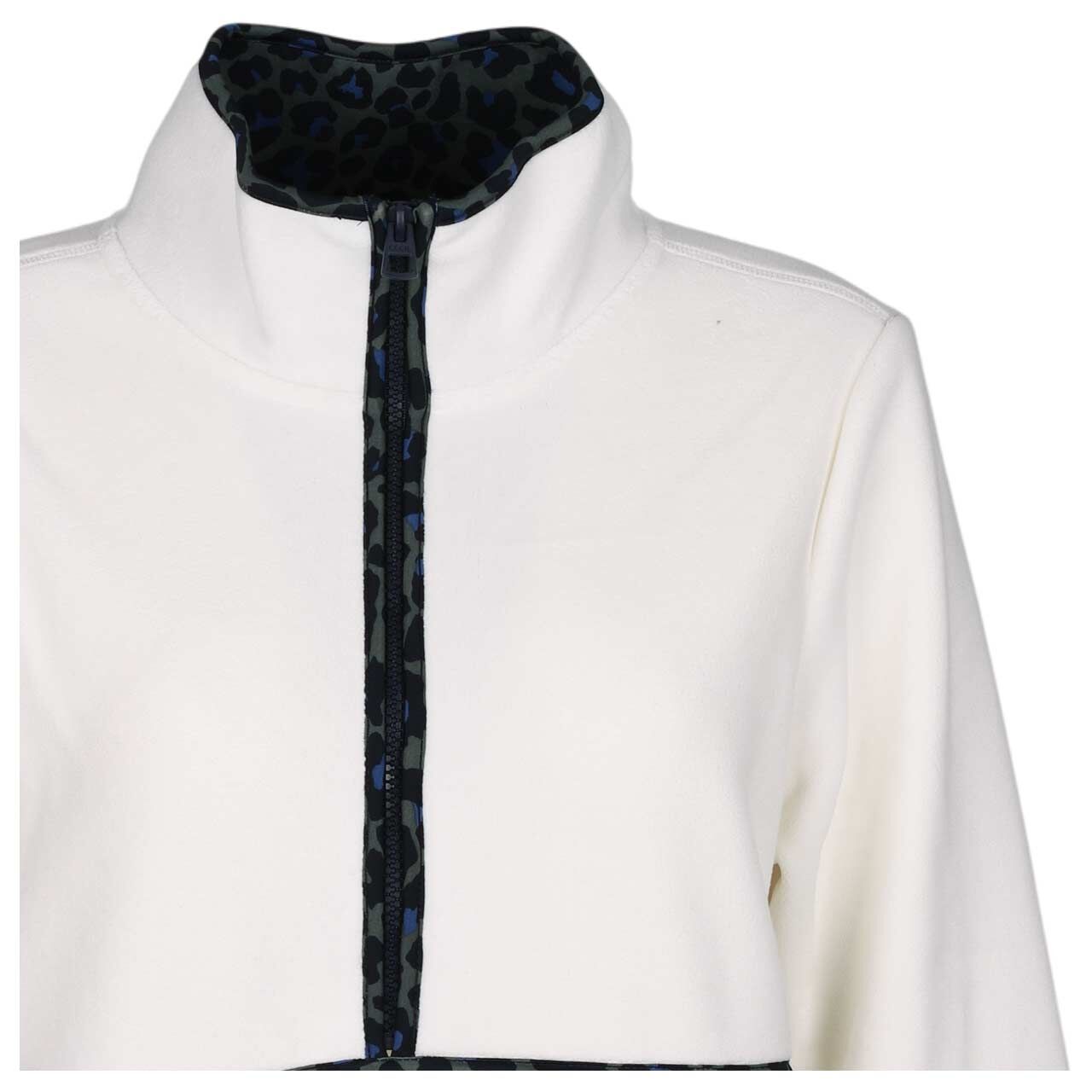 Damen Pullover Troyer Fleece von Cecil in Cremeweiß mit Print, Detailansicht vorne