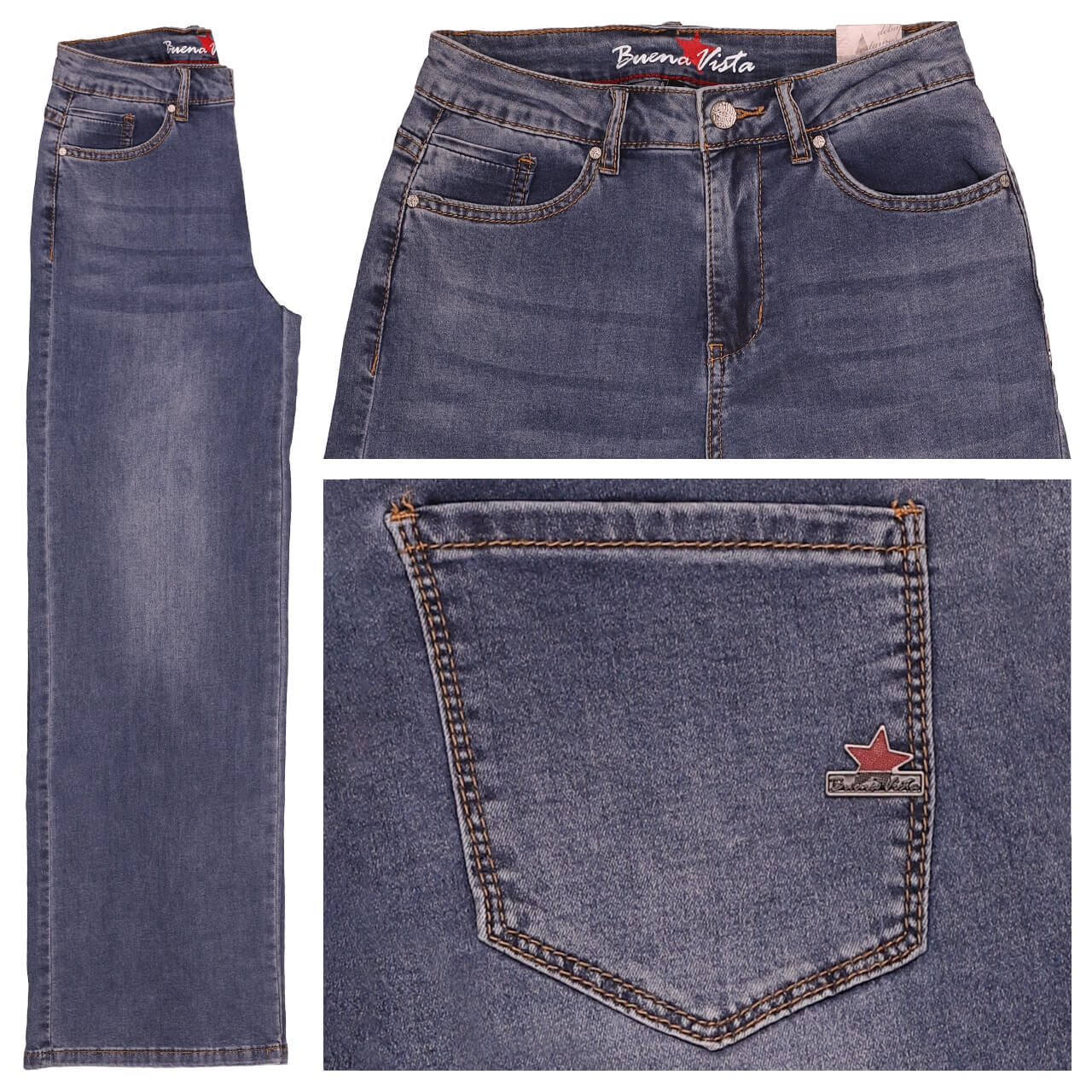 Buena Vista Wide Leg Light Denim Jeans dark blue