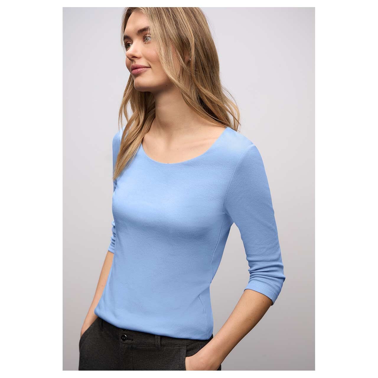 Damen 3/4 Arm Shirt Pania von Cecil in Hellblau, Vorderansicht am Model