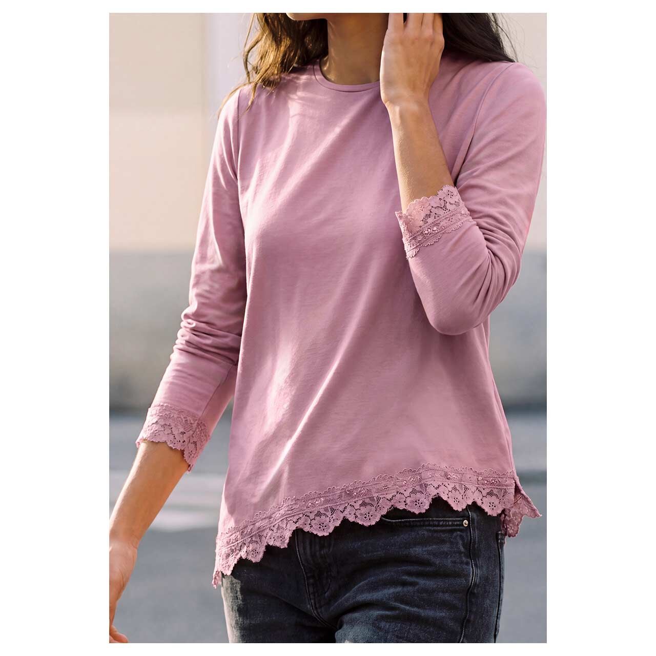 Damen Langarm Shirt Diagonal von Street One Studio in Rosa, Vorderansicht am Model