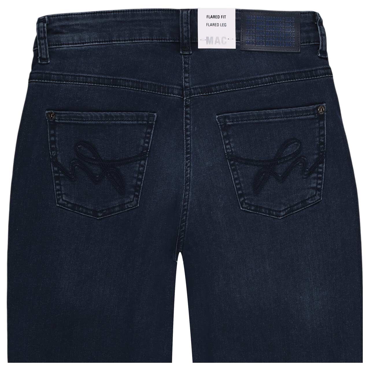 Stretch Damenjeans Laura von MAC in Dunkelblau angewaschen, detaillierte Rückansicht