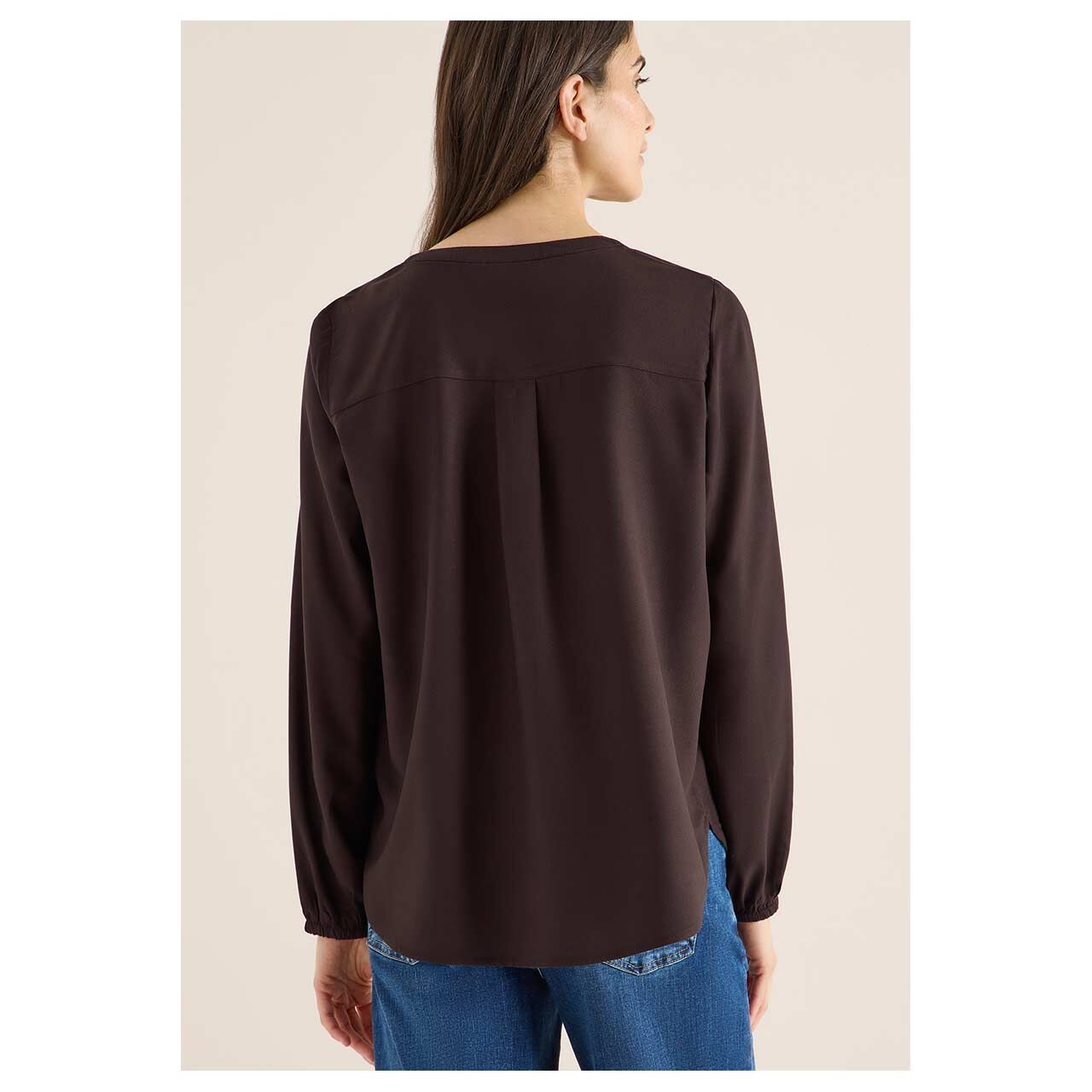 Damen Langarm Bluse Solid von Cecil in Dunkelbraun, Rückansicht am Model