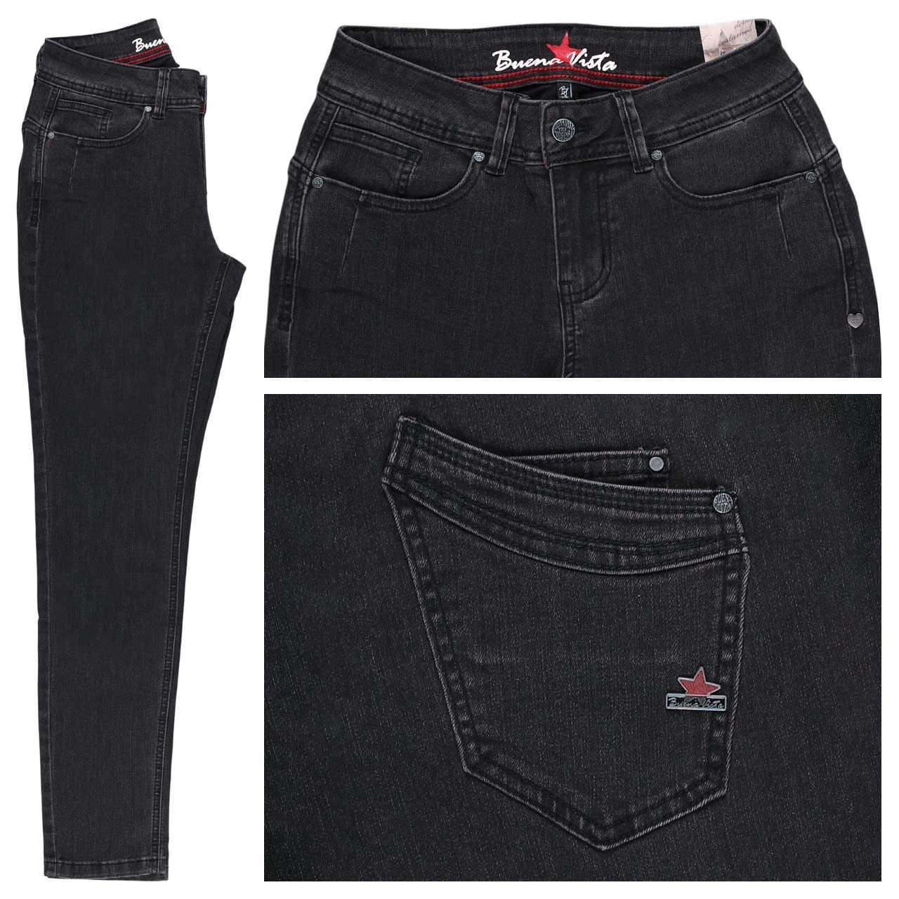 Buena Vista Malibu-Zip High Cropped Stretch Denim Ankle Jeans black denim