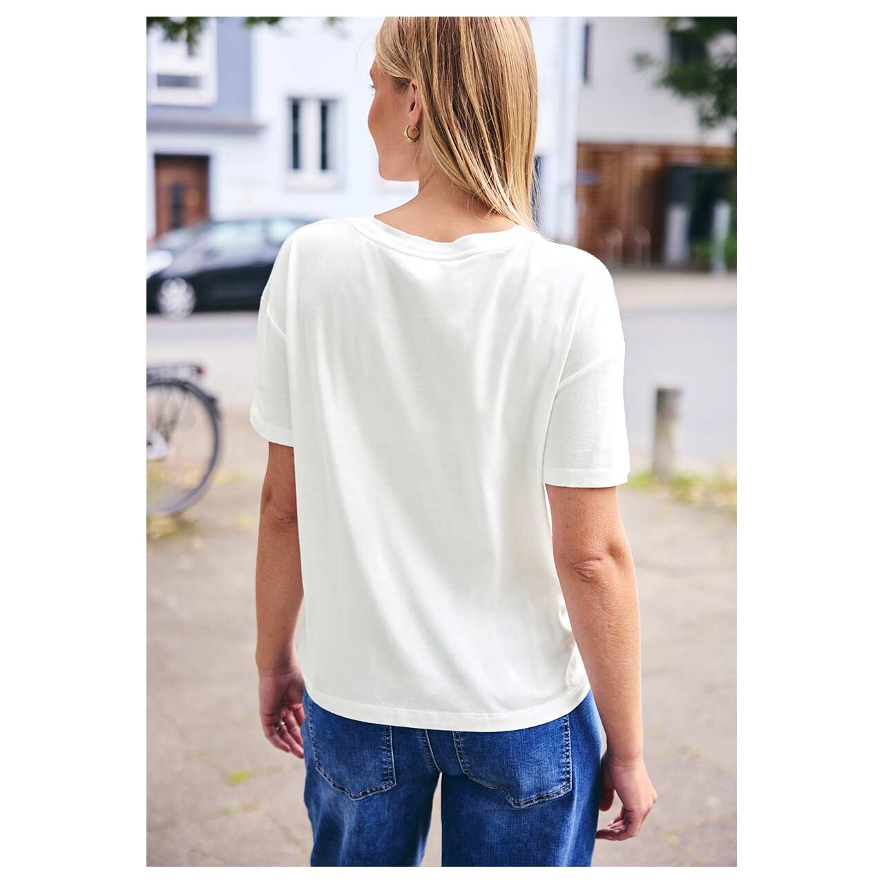 Damen T-Shirt Lady Print von Street One Studio in Cremeweiß mit Print, Rückansicht am Model