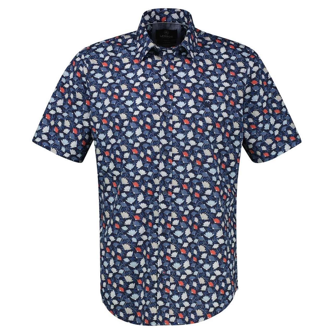 Lerros Herren 1/2 Arm Hemd classic navy blue print
