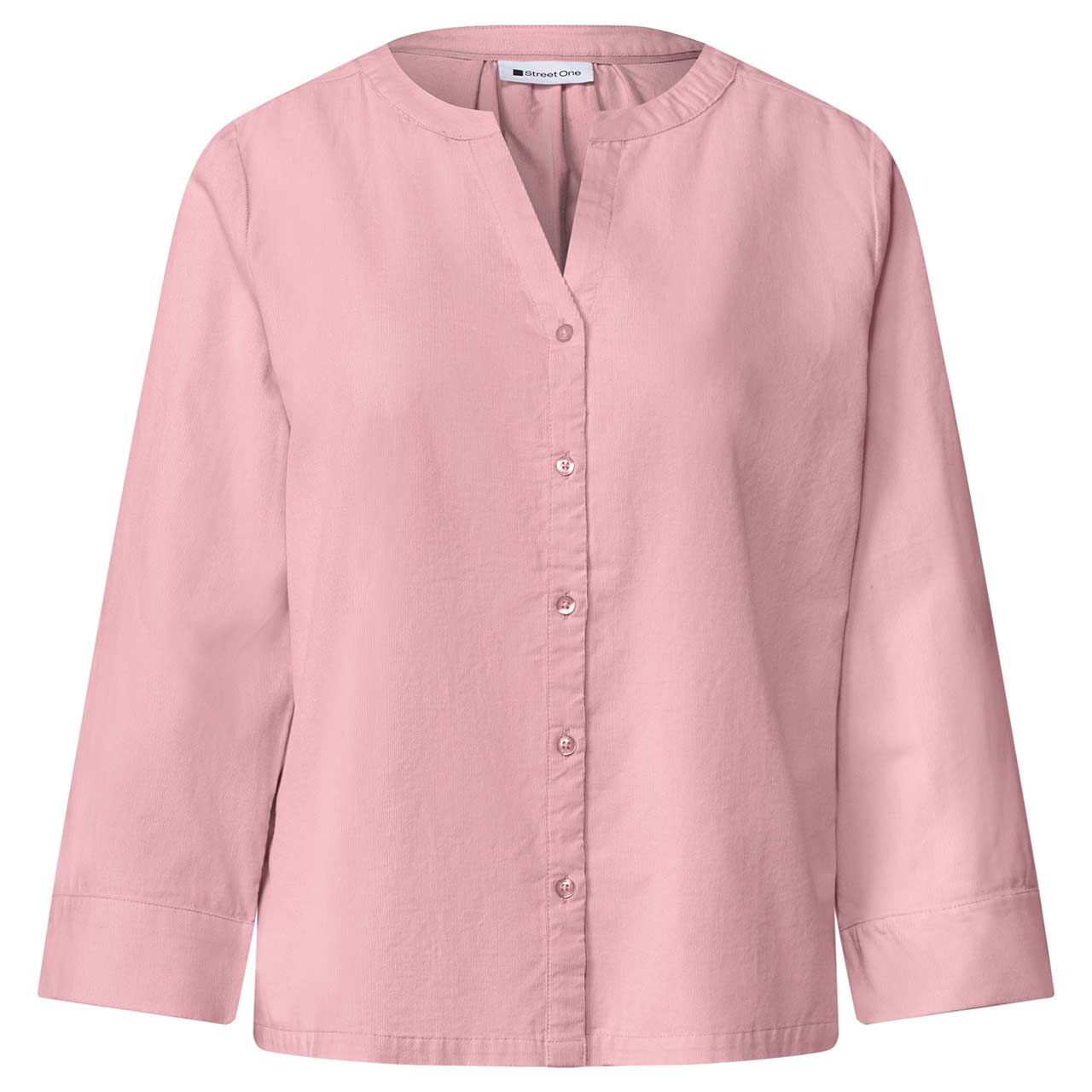 Street One Damen 3/4 Arm Cord Bluse Corduroy Splitneck vintage blush