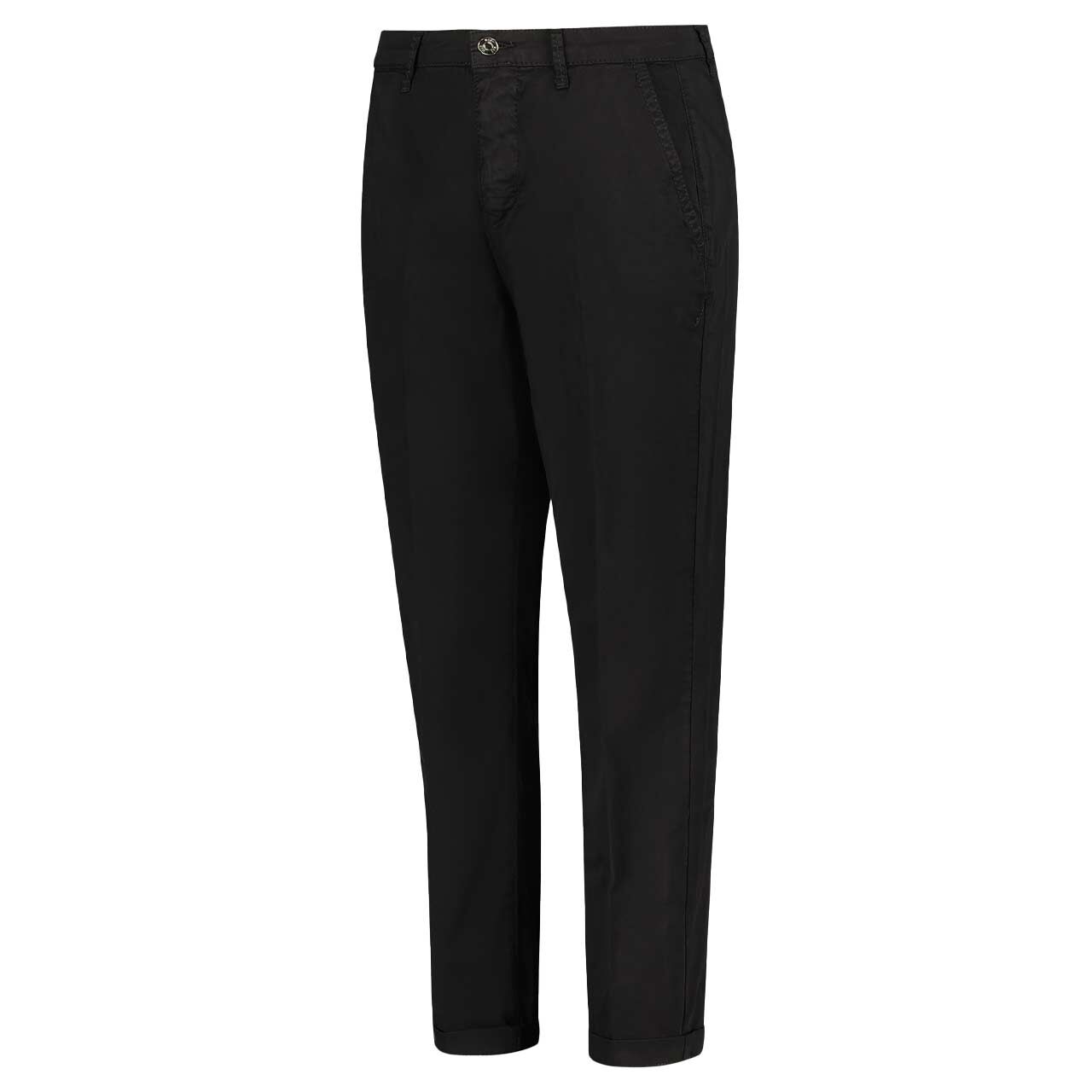 Stretch Damen 7/8 Baumwollhose Chino in Dunkelblau, seitliche Vorderansicht am Model
