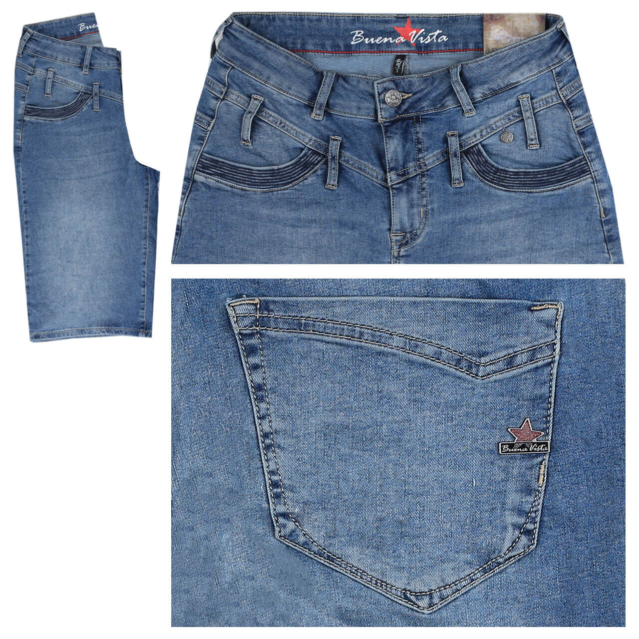 Buena Vista Jeans Florida-Short Stretch für Damen in Blau angewaschen, FarbNr.: 3898
