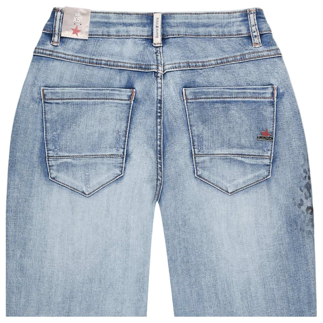 Damenjeans Anna C 7/8 Straight Stretch Denim von Buena Vista in Hellblau mit Used-Effekten, detaillierte Rückansicht
