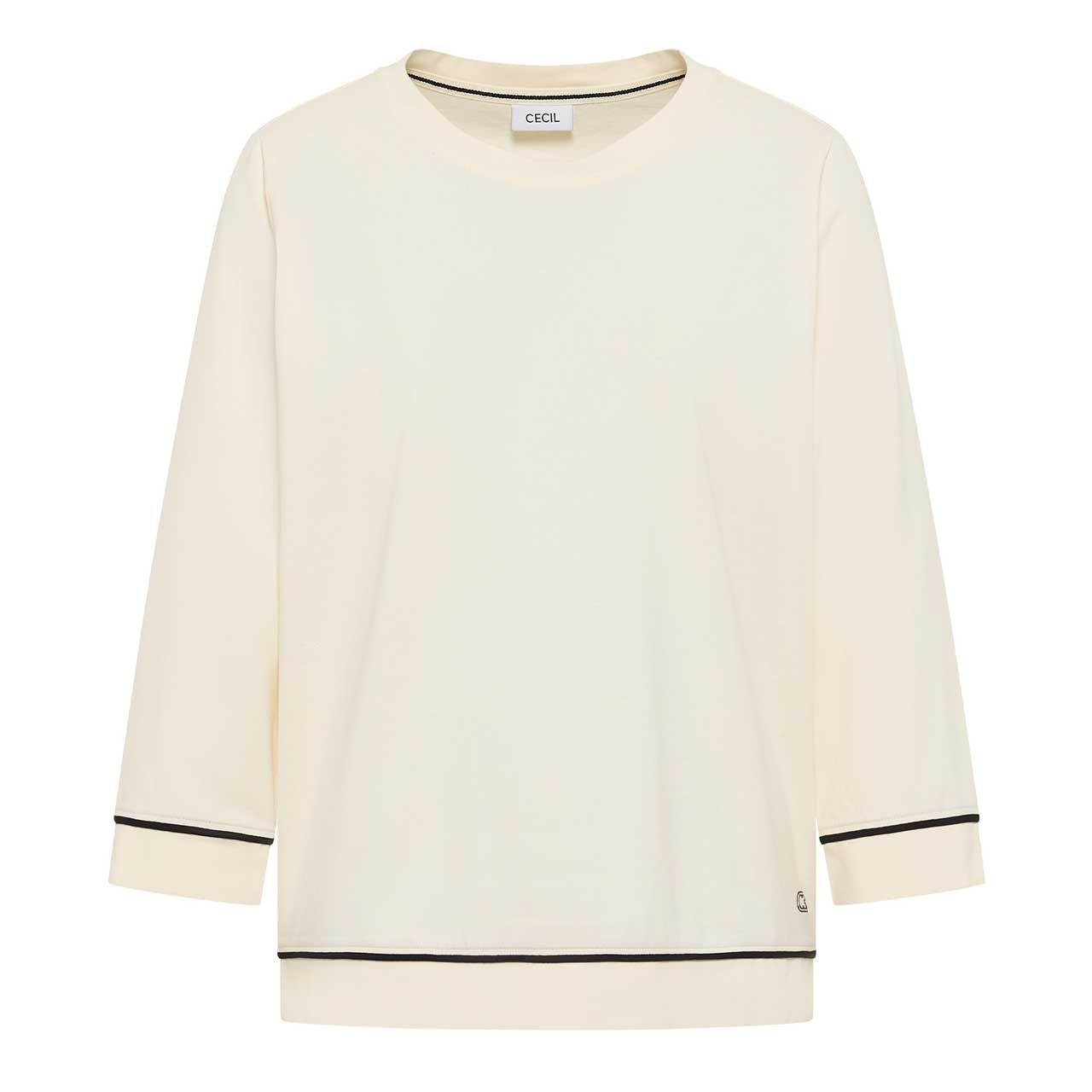 Cecil Damen 3/4 Arm Shirt Piping Detail Round Neck creamy white