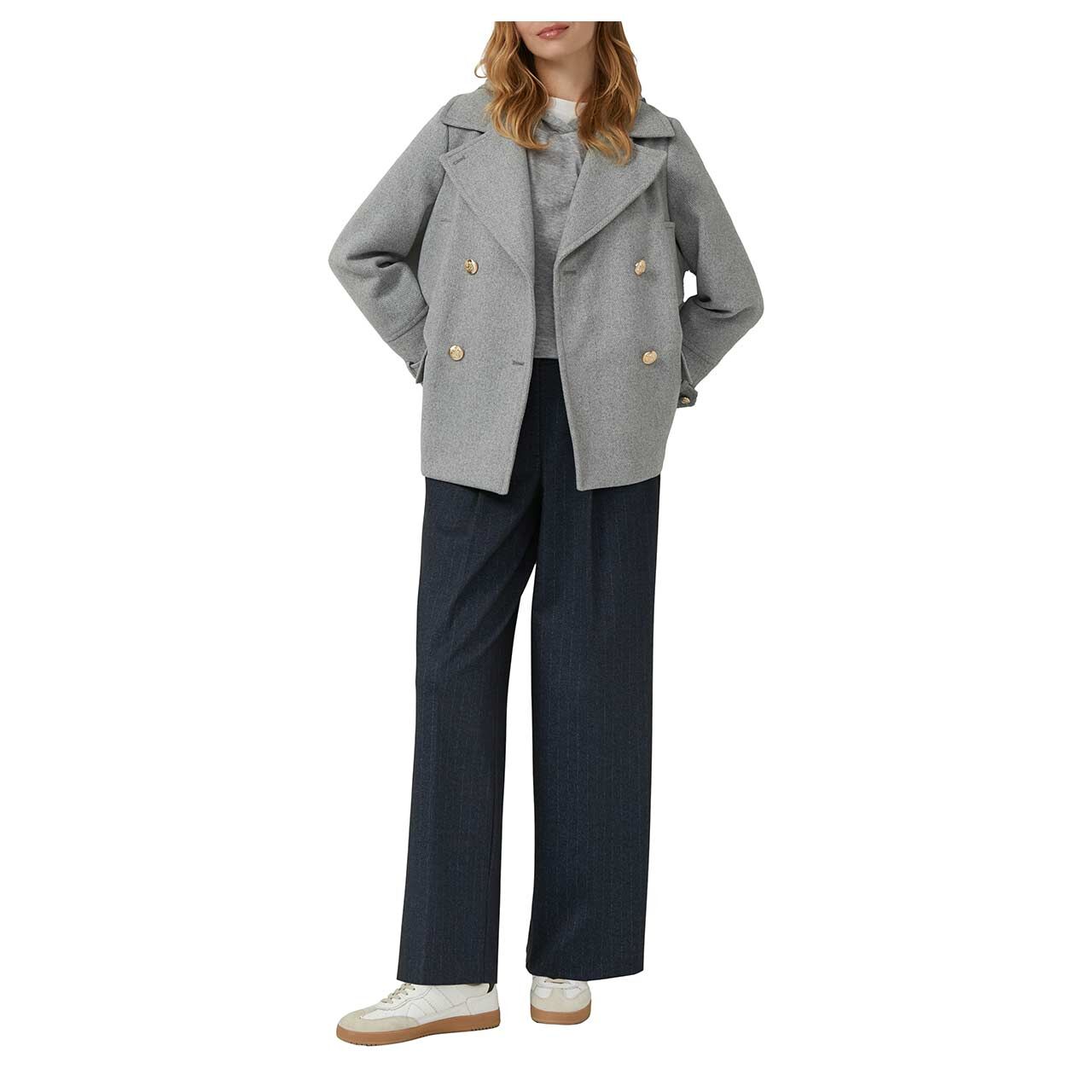 Damen Hoodie Sweatshirt von s.Oliver in Grau meliert, Vorderansicht mit Model