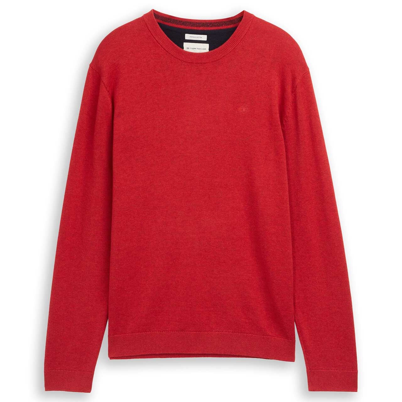 Tom Tailor Herren Pullover Basic Crewneck Knit salsa red non-solid melange