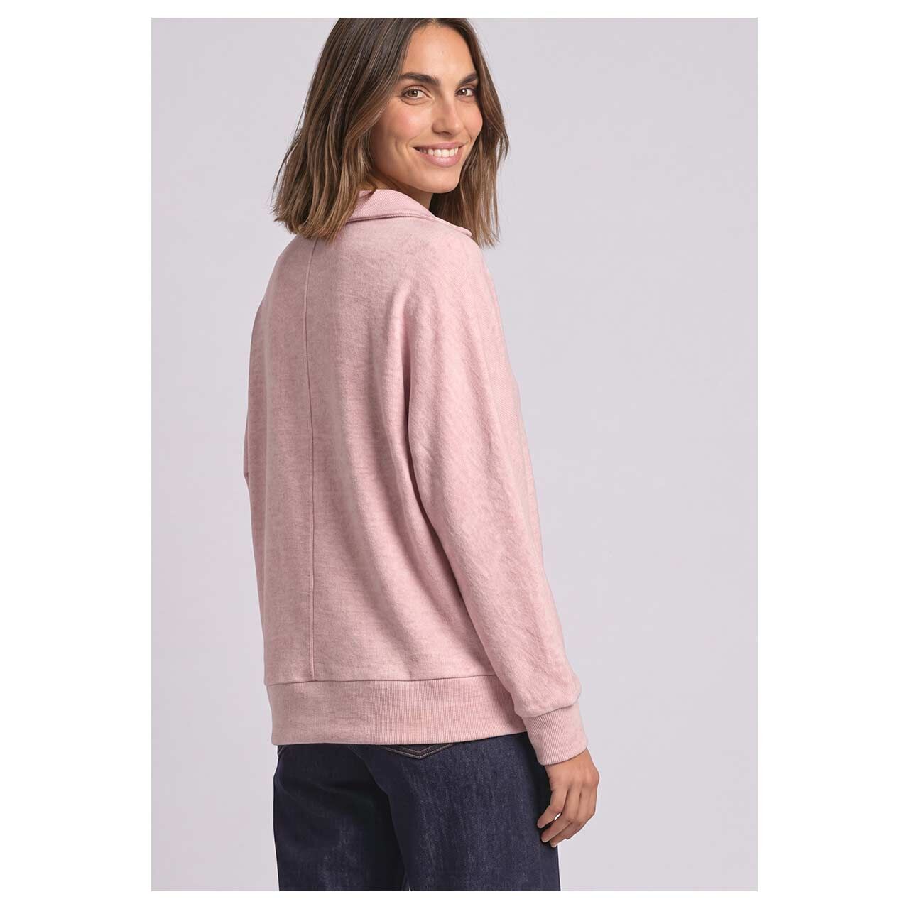 Damen Polo Pullover Soft von Street One in Rosa meliert, Rückansicht am Model