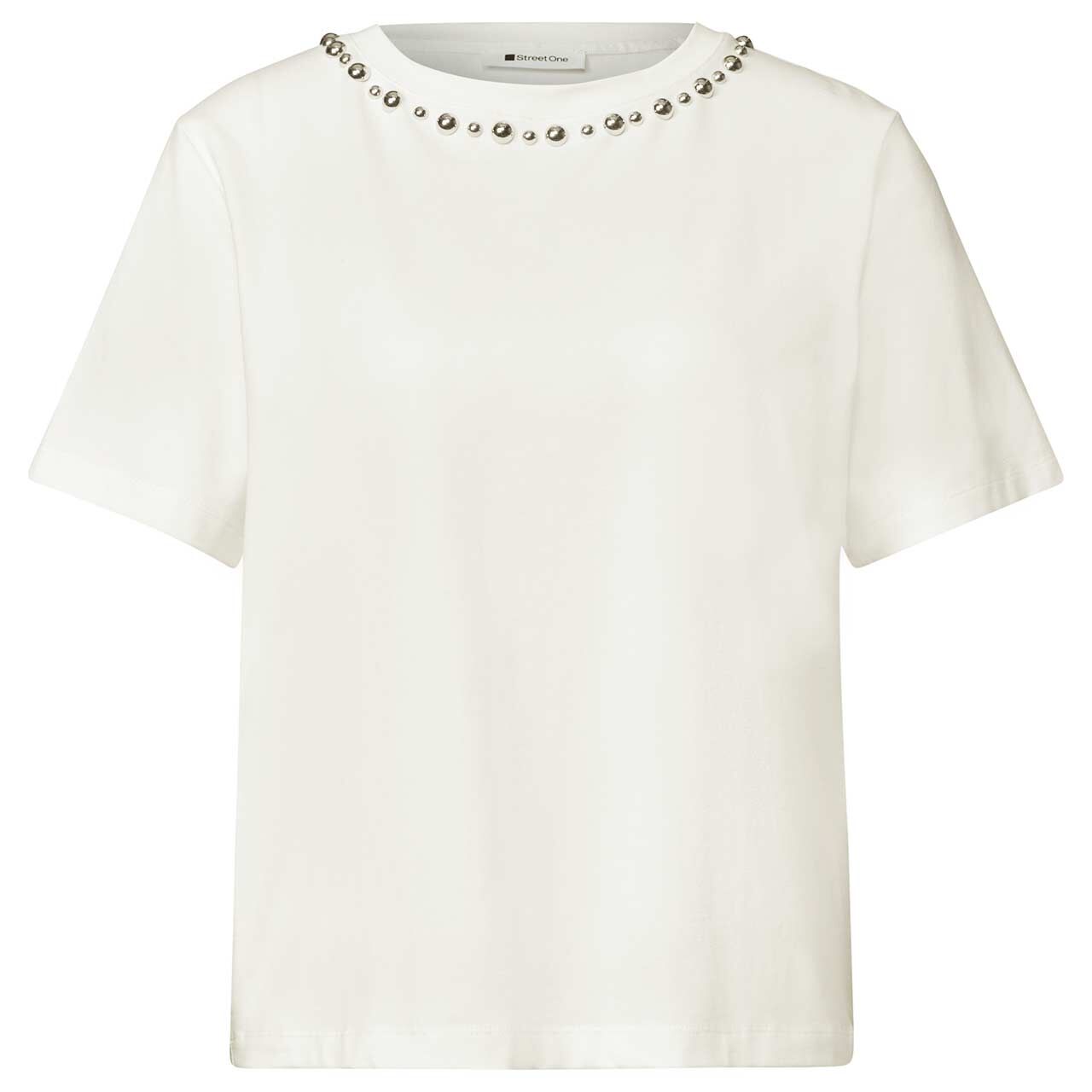 Street One Damen T-Shirt Short Deco Neck off white