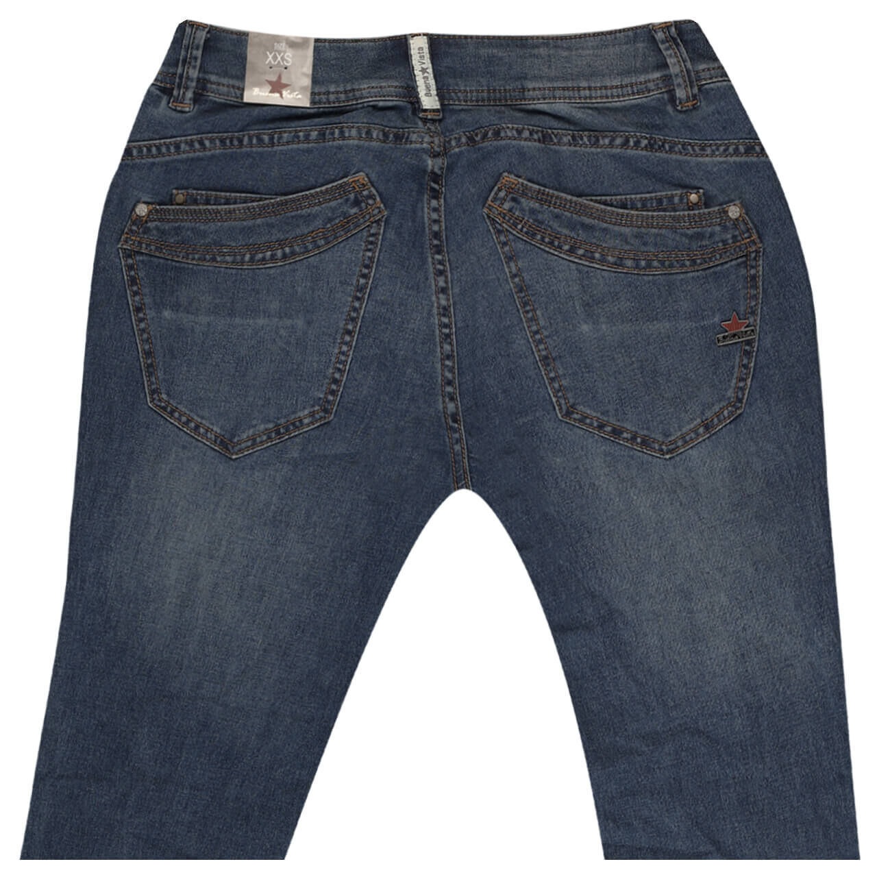 Stretch Denim Jeans Malibu von Buena Vista in Mittelblau angewaschen, detaillierte Rückansicht